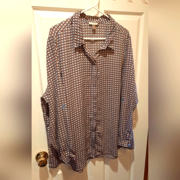 Roz&Ali Multicolored Button Down Lightweight Polyester Blouse size 3X - Picture 8 of 11